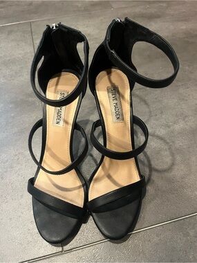 Steve Madden Black Triple-Strap Ankle-Zip Heels